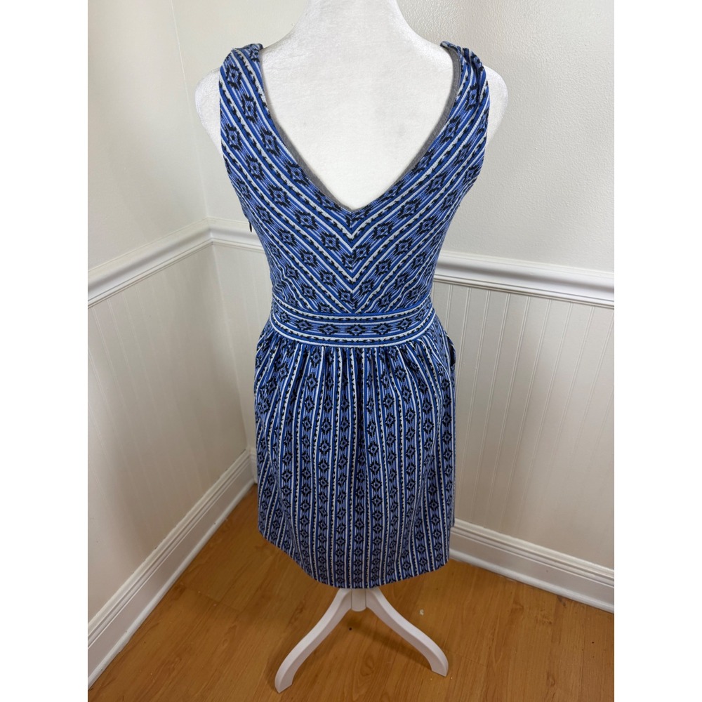 Maeve Anthropologie Fit and Flare‎ Dress Womens 4 Blue Geometric Ikat Sleeveless - Picture 4 of 11